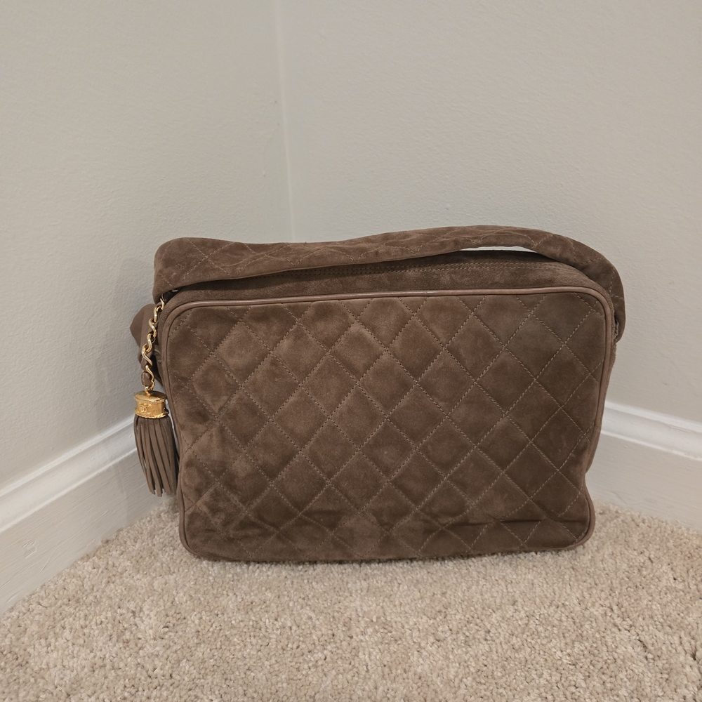 Vintage CHANEL Brown Quilted Suede Shoulder Bag